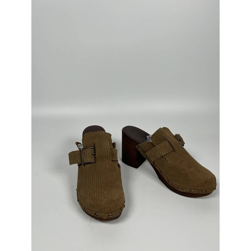 Corduroy Platform Clogs Womens 8 Brown Buckle Studded Cottage Boho Retro 70s